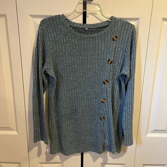 Ribbed Knit Sweater Blue Medium - Picture 1 of 8